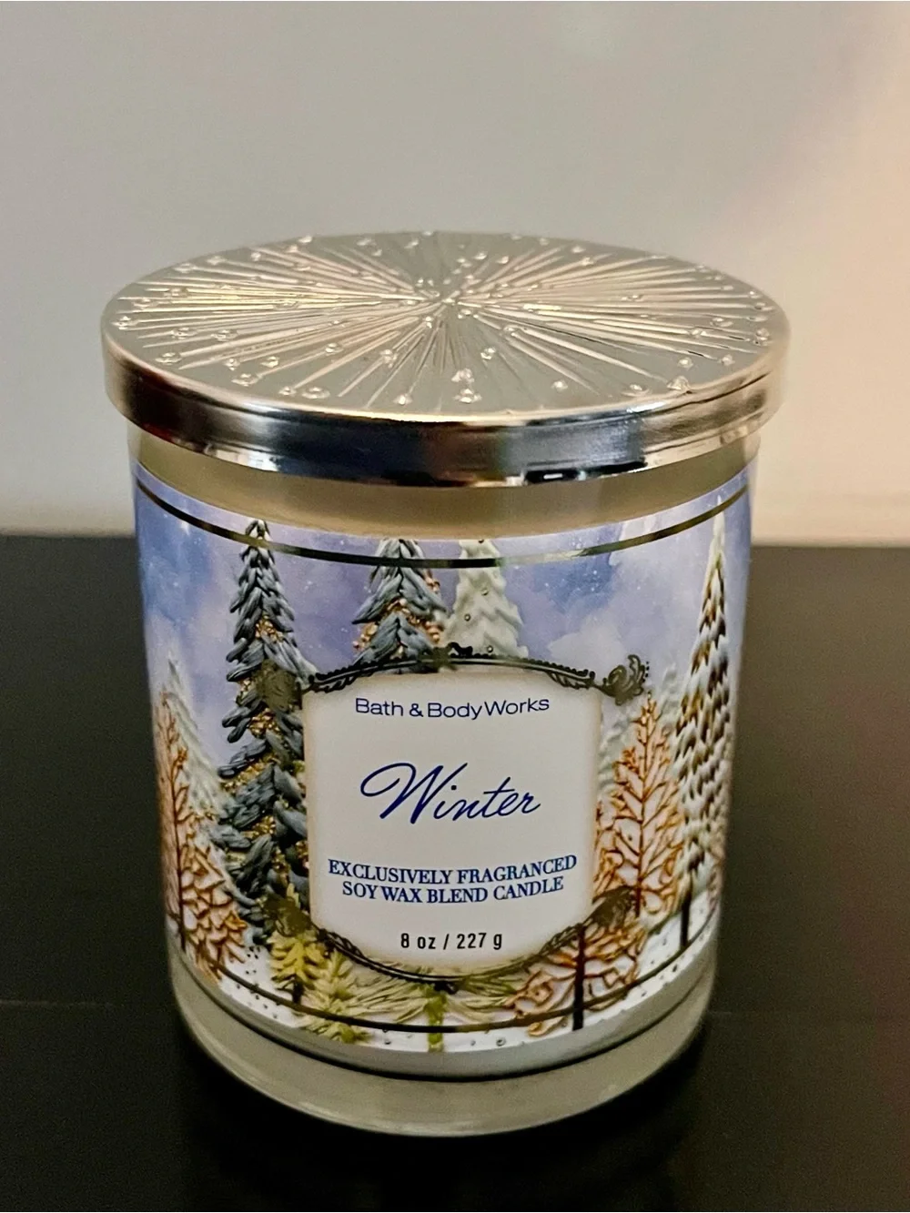 Bath & Body Works Winter Candle - Blue, White, Gold